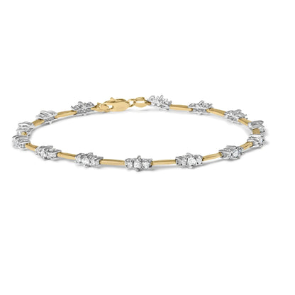 10K Yellow Gold 1.00 Cttw Diamond 3 Stone 7" Tennis Bracelet (H-I Color, I2-I3 Clarity) WEM Support (www.WEM.support)