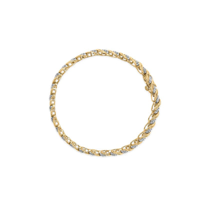 10k Yellow Gold 1.00 Cttw Round-Cut and Baguette-Cut S-Link 7.25" Bracelet (I-J Color, I2-I3 Clarity) WEM Support (www.WEM.support)