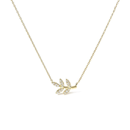 10K Yellow Gold 1/10 Cttw Diamond Leaf and Branch 18" Pendant Necklace (H-I Color, I1-I2 Clarity) WEM Support (www.WEM.support)