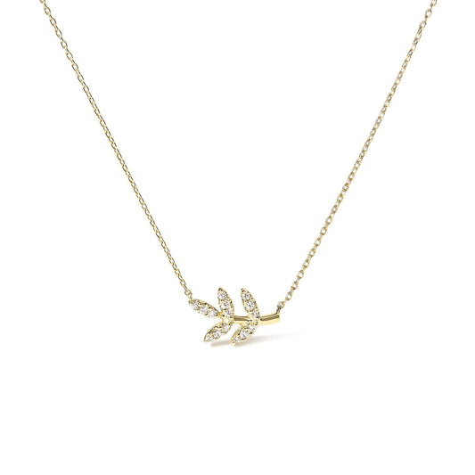 10K Yellow Gold 1/10 Cttw Diamond Leaf and Branch 18" Pendant Necklace (H-I Color, I1-I2 Clarity) WEM Support (www.WEM.support)