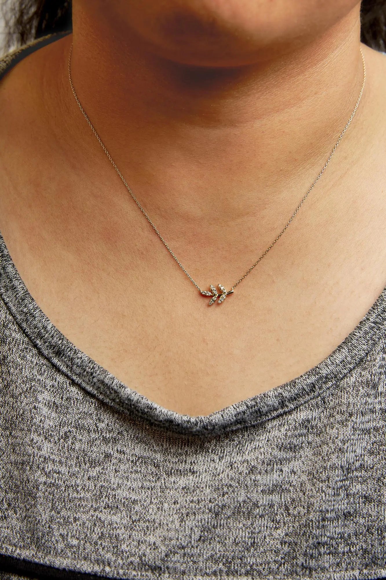 10K Yellow Gold 1/10 Cttw Diamond Leaf and Branch 18" Pendant Necklace (H-I Color, I1-I2 Clarity) WEM Support (www.WEM.support)