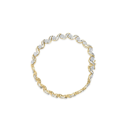 10K Yellow Gold 2.00 Cttw Round-Cut and Baguette-Cut Diamond Floral Design Swirl Link 7" Bracelet (I-J Color, I1-I2 Clarity) WEM Support (www.WEM.support)