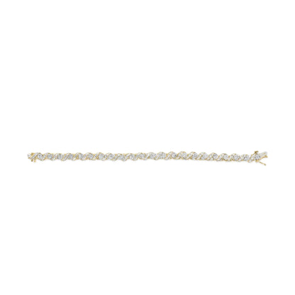 10K Yellow Gold 2.00 Cttw Round-Cut and Baguette-Cut Diamond Floral Design Swirl Link 7" Bracelet (I-J Color, I1-I2 Clarity) WEM Support (www.WEM.support)
