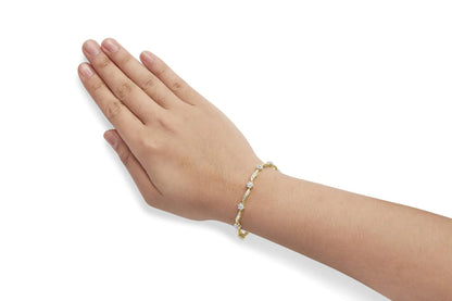10K Yellow Gold 2.00 Cttw Round-Cut and Baguette-Cut Floral Design Swirl Link 7.5" Bracelet (H-I Color, I2-I3 Clarity) WEM Support (www.WEM.support)