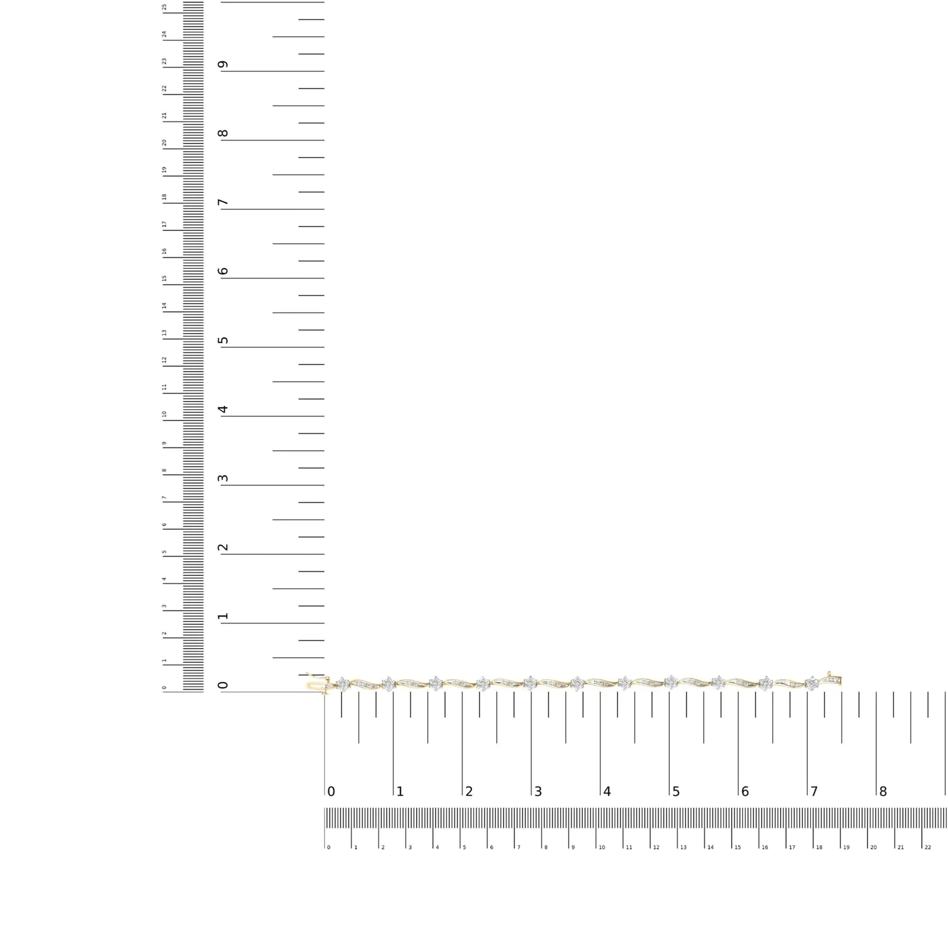 10K Yellow Gold 2.00 Cttw Round-Cut and Baguette-Cut Floral Design Swirl Link 7.5" Bracelet (H-I Color, I2-I3 Clarity) WEM Support (www.WEM.support)