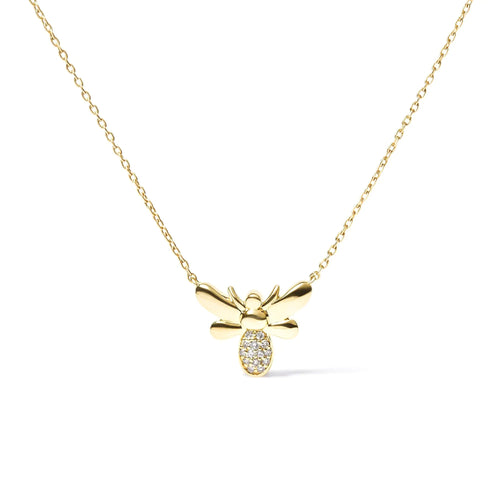 10K Yellow Gold Diamond Accented Bumble Bee Pendant 18" Inch Necklace (H-I Color, I1-I2 Clarity) WEM Support (www.WEM.support)