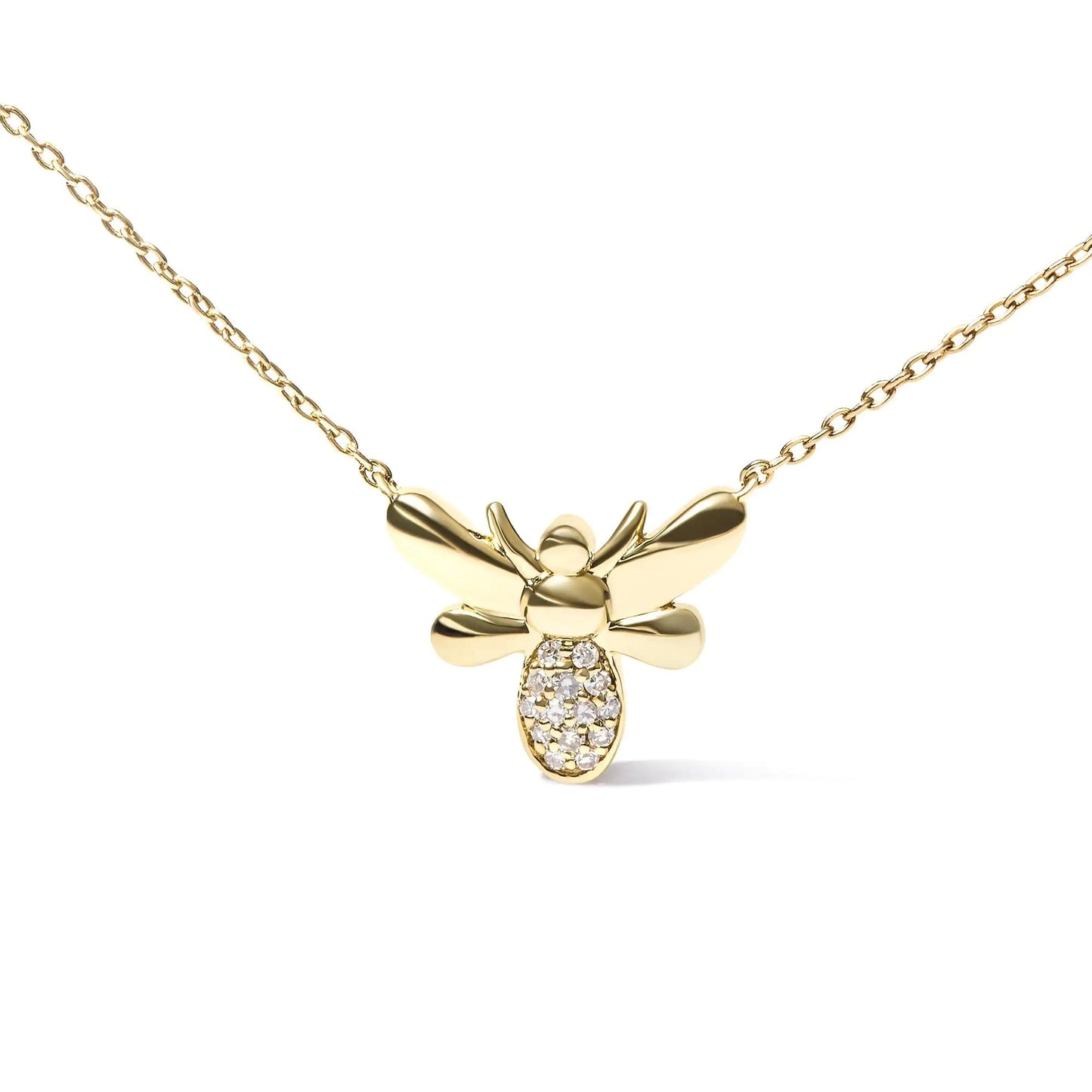 10K Yellow Gold Diamond Accented Bumble Bee Pendant 18" Inch Necklace (H-I Color, I1-I2 Clarity) WEM Support (www.WEM.support)