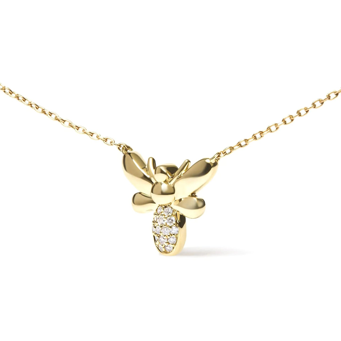 10K Yellow Gold Diamond Accented Bumble Bee Pendant 18" Inch Necklace (H-I Color, I1-I2 Clarity) WEM Support (www.WEM.support)