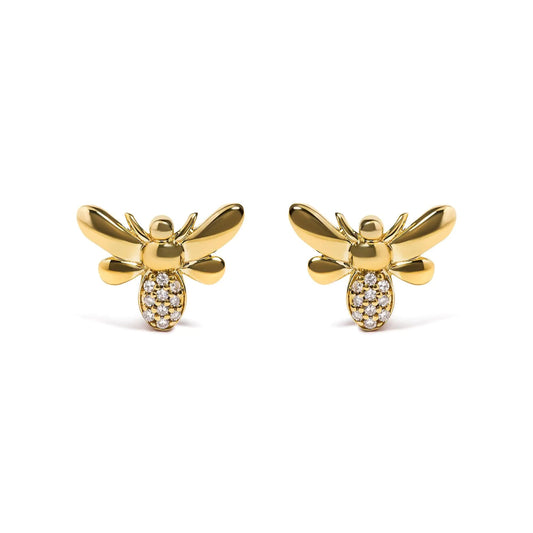 10K Yellow Gold Diamond Accented Bumble Bee Stud Earring (H-I Color, I1-I2 Clarity) WEM Support (www.WEM.support)