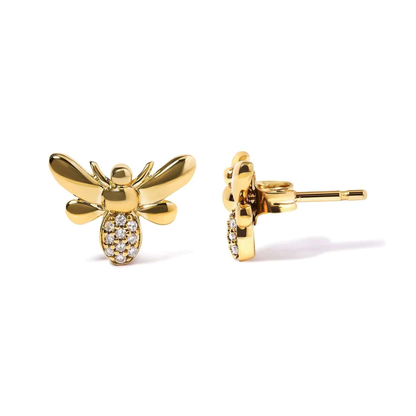 10K Yellow Gold Diamond Accented Bumble Bee Stud Earring (H-I Color, I1-I2 Clarity) WEM Support (www.WEM.support)
