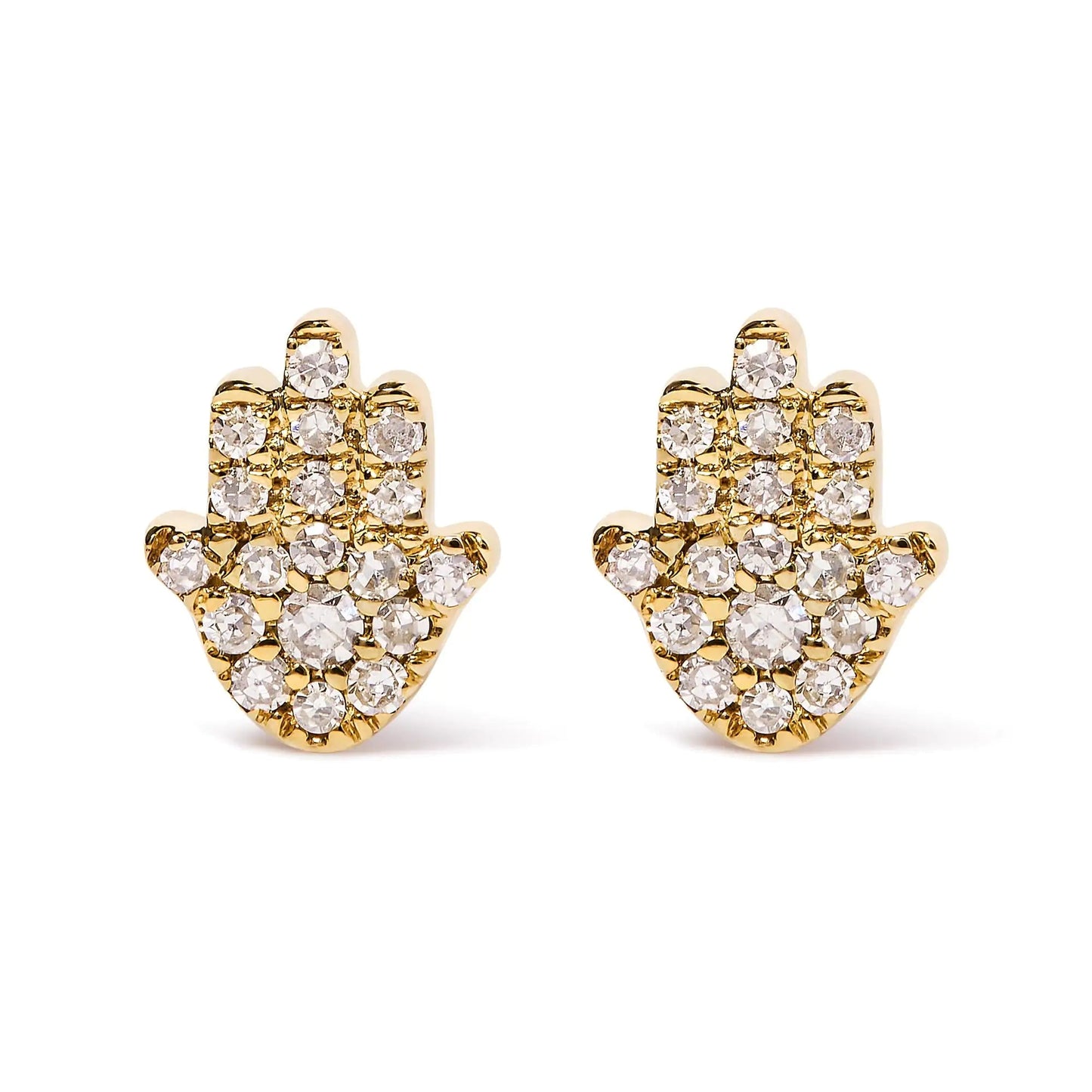 10K Yellow Gold Diamond Accented Hamsa Stud Earrings (H-I Color, I1-I2 Clarity) WEM Support (www.WEM.support)