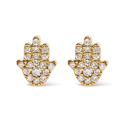 10K Yellow Gold Diamond Accented Hamsa Stud Earrings (H-I Color, I1-I2 Clarity) WEM Support (www.WEM.support)