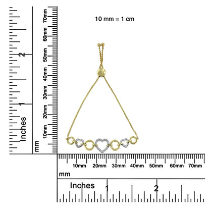 10K Yellow Gold over .925 Sterling Silver 1/10 Cttw Round-Cut Diamond Heart-Link Adjustable Bolo Bracelet (H-I Color, I2-I3 Clarity) - 6"-9" Adjustable WEM Support (www.WEM.support)