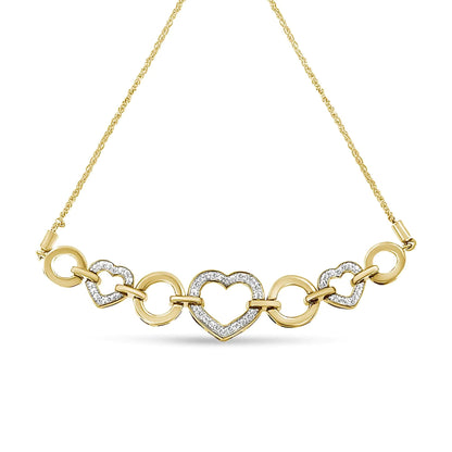 10K Yellow Gold over .925 Sterling Silver 1/10 Cttw Round-Cut Diamond Heart-Link Adjustable Bolo Bracelet (H-I Color, I2-I3 Clarity) - 6"-9" Adjustable WEM Support (www.WEM.support)