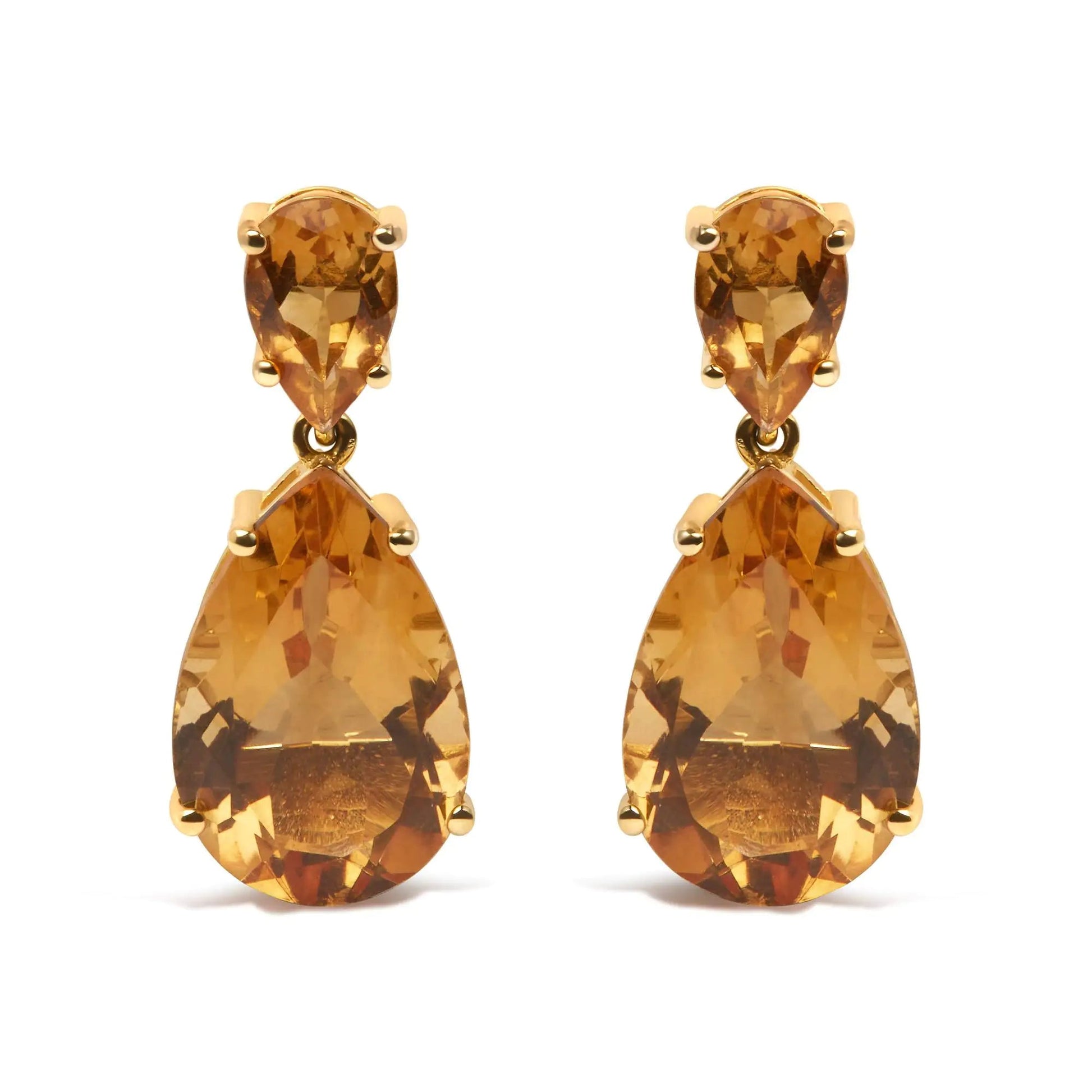 10K Yellow Gold Plated .925 Sterling Silver 12 1/3 Cttw Pear Shaped Orange Citrine Dangle Double Drop Stud Earring WEM Support (www.WEM.support)