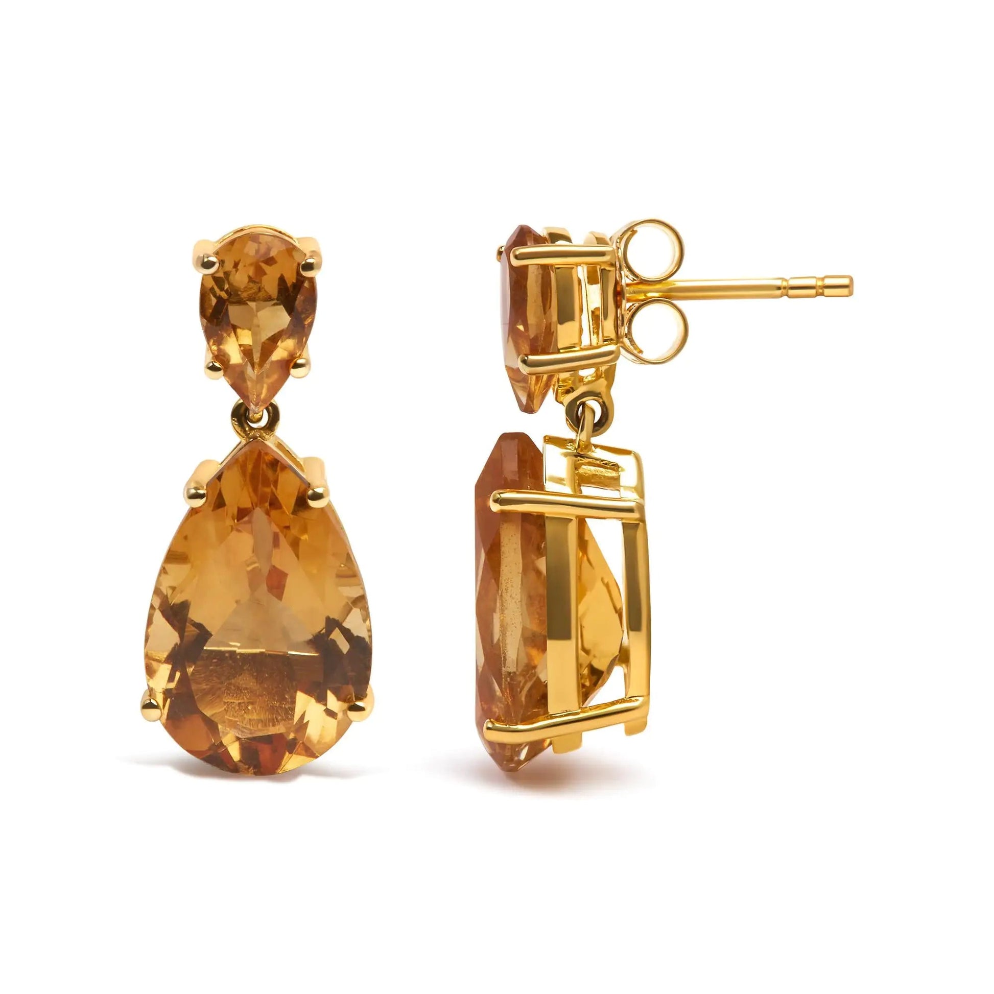 10K Yellow Gold Plated .925 Sterling Silver 12 1/3 Cttw Pear Shaped Orange Citrine Dangle Double Drop Stud Earring WEM Support (www.WEM.support)