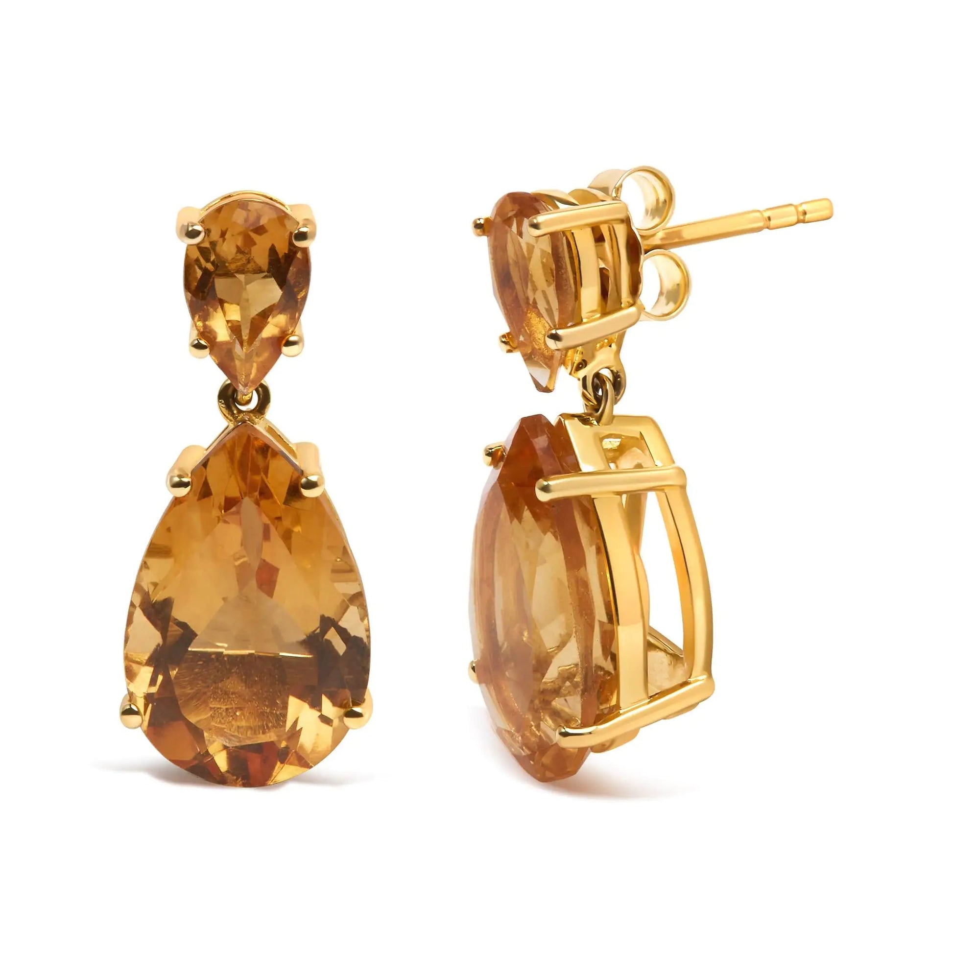 10K Yellow Gold Plated .925 Sterling Silver 12 1/3 Cttw Pear Shaped Orange Citrine Dangle Double Drop Stud Earring WEM Support (www.WEM.support)