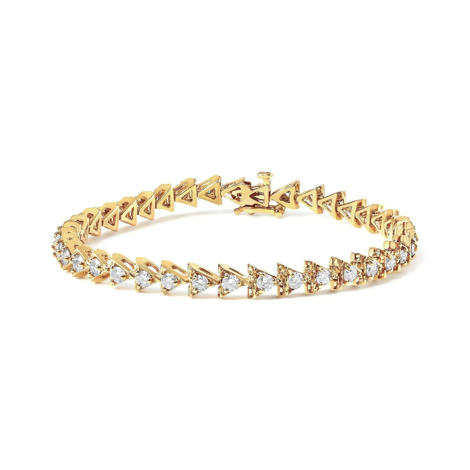 10K Yellow Gold Plated .925 Sterling Silver 3.0 Cttw Diamond Triangle Link Tennis Bracelet (I-J Color, SI2-I1 Clarity) - Size 7.25" Inches WEM Support (www.WEM.support)