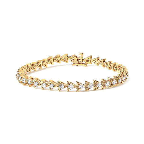 10K Yellow Gold Plated .925 Sterling Silver 3.0 Cttw Diamond Triangle Link Tennis Bracelet (I-J Color, SI2-I1 Clarity) - Size 7.25" Inches WEM Support (www.WEM.support)