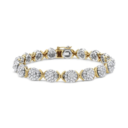 10k Yellow Gold Plated .925 Sterling Silver 5.00 Cttw Lab Grown Round Diamond Cluster Tennis Link Bracelet (G-H Color, VS1-VS2 Clarity) - 7.25" WEM Support (www.WEM.support)