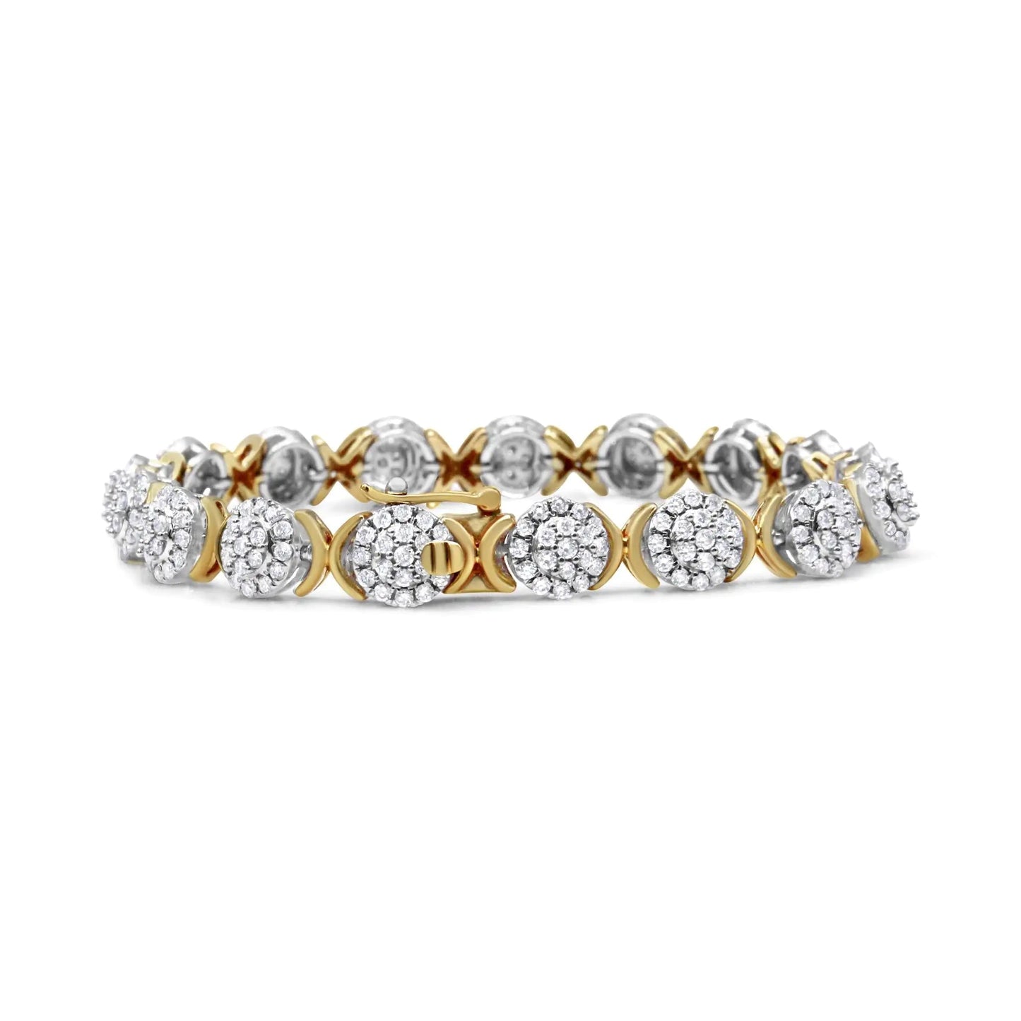 10k Yellow Gold Plated .925 Sterling Silver 5.00 Cttw Lab Grown Round Diamond Cluster Tennis Link Bracelet (G-H Color, VS1-VS2 Clarity) - 7.25" WEM Support (www.WEM.support)