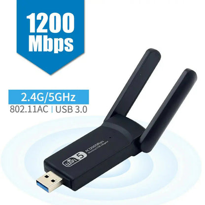 1200Mbps Long Range AC1200 Dual Band 5GHz Wireless USB 3.0 WiFi Adapter Antennas WEM Support (www.WEM.support)