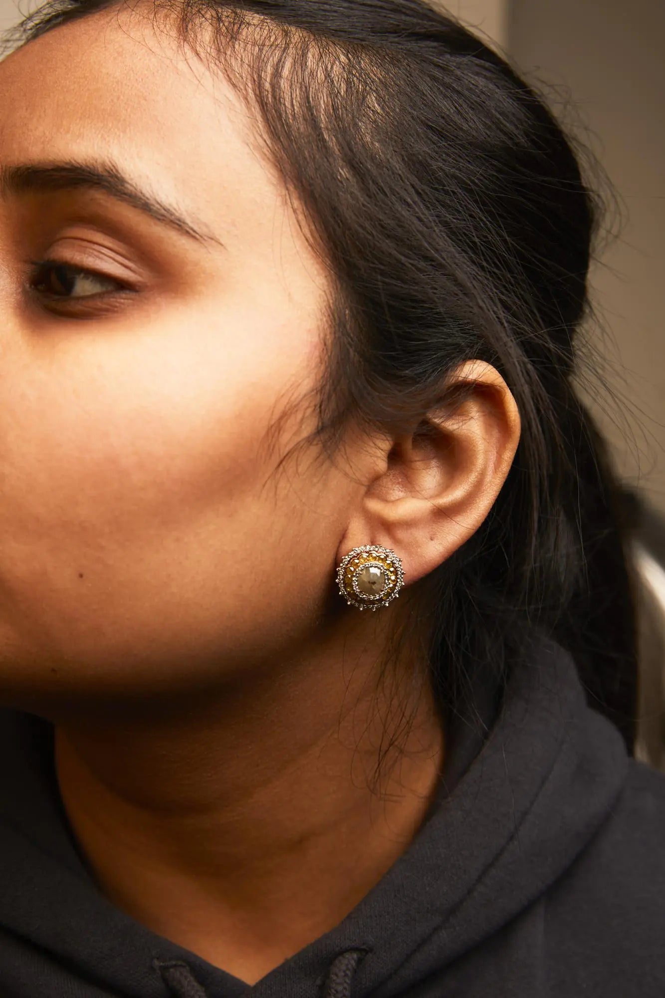 14K Rose Gold 3 1/2 Cttw Fancy Rose Cut Diamond Circle Shaped Triple Halo Stud Earring (Fancy Color, I2-I3 clarity) WEM Support (www.WEM.support)