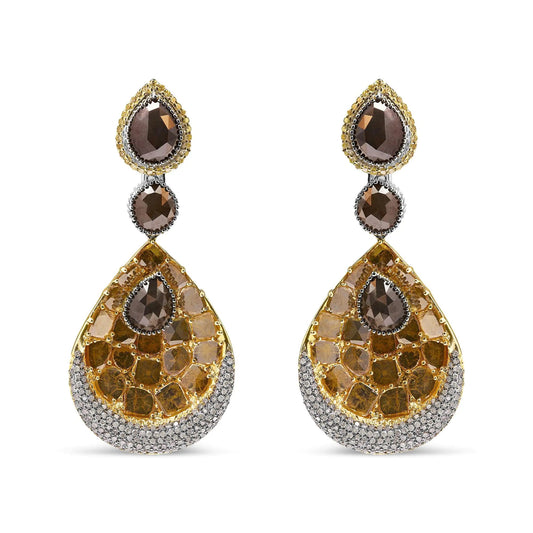 14K White and Yellow Gold 16 1/4 Cttw Fancy Color Rose Cut Diamond Disc Drop Dangle Statement Earrings (Fancy Colors, I2-I3 Clarity) WEM Support (www.WEM.support)