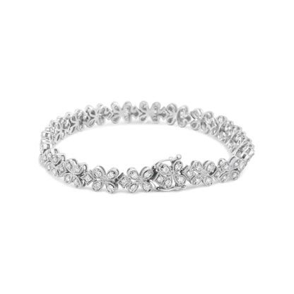 14K White Gold 1 1/2 Cttw Round Diamond Floral Clover-Shaped Link Bracelet (H-I Color, SI1-SI2 Clarity) - Size 7" WEM Support (www.WEM.support)