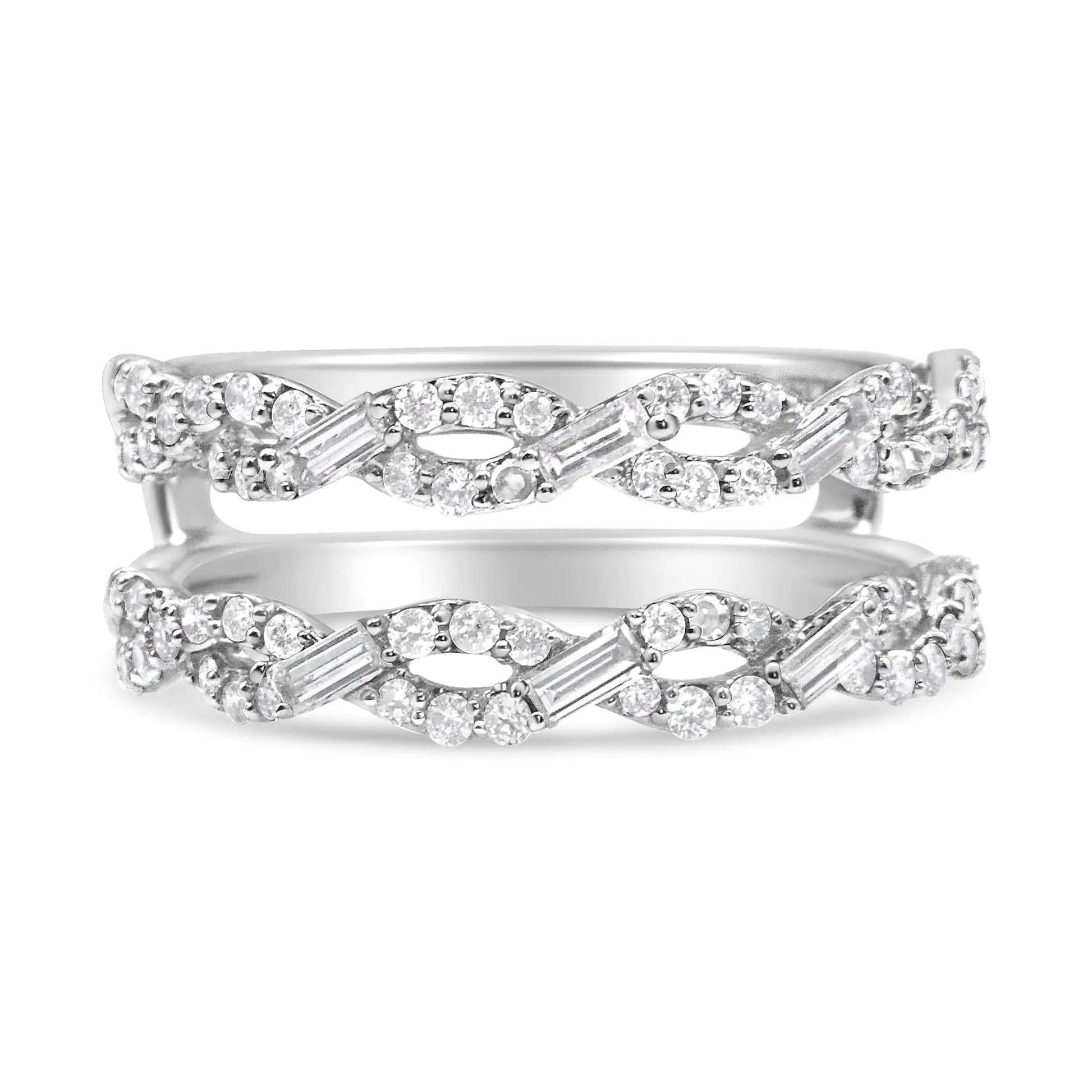14K White Gold 1/2 Cttw Round & Baguette Diamond Enhancer Wrap Ring Guard Enhancer ( I-J Color, I1-I2 Clarity) WEM Support (www.WEM.support)
