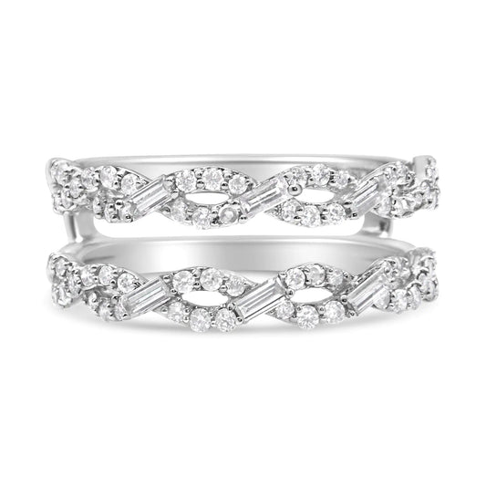 14K White Gold 1/2 Cttw Round & Baguette Diamond Enhancer Wrap Ring Guard Enhancer ( I-J Color, I1-I2 Clarity) WEM Support (www.WEM.support)