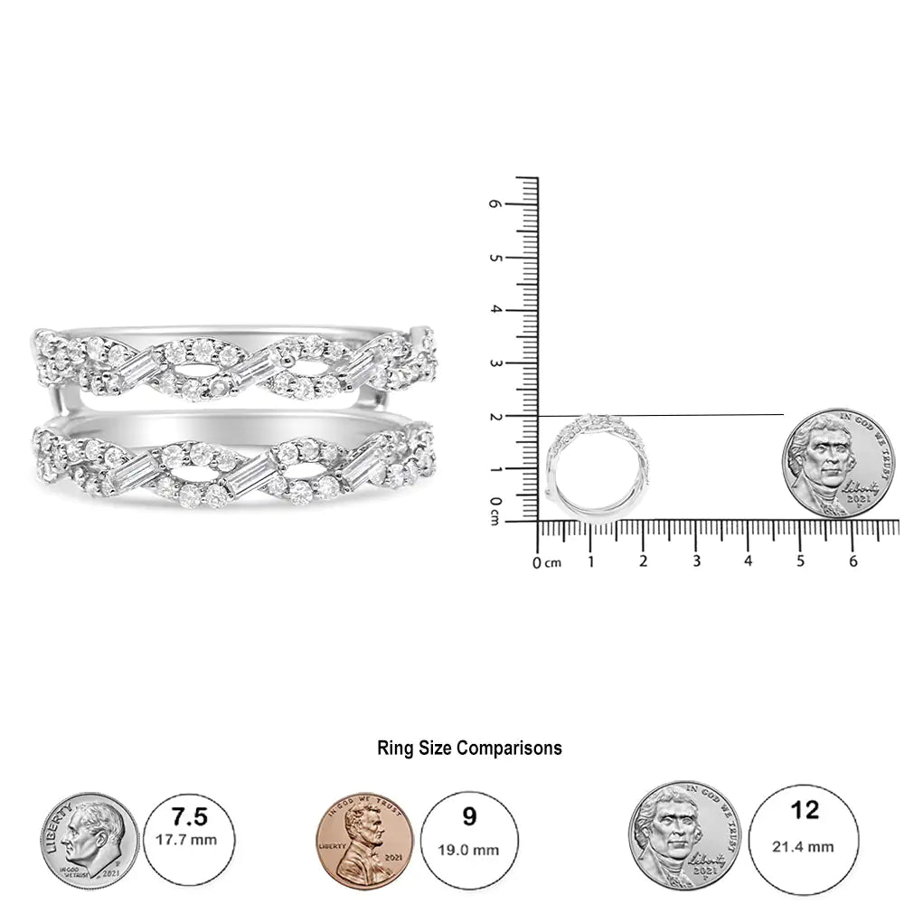 14K White Gold 1/2 Cttw Round & Baguette Diamond Enhancer Wrap Ring Guard Enhancer ( I-J Color, I1-I2 Clarity) WEM Support (www.WEM.support)