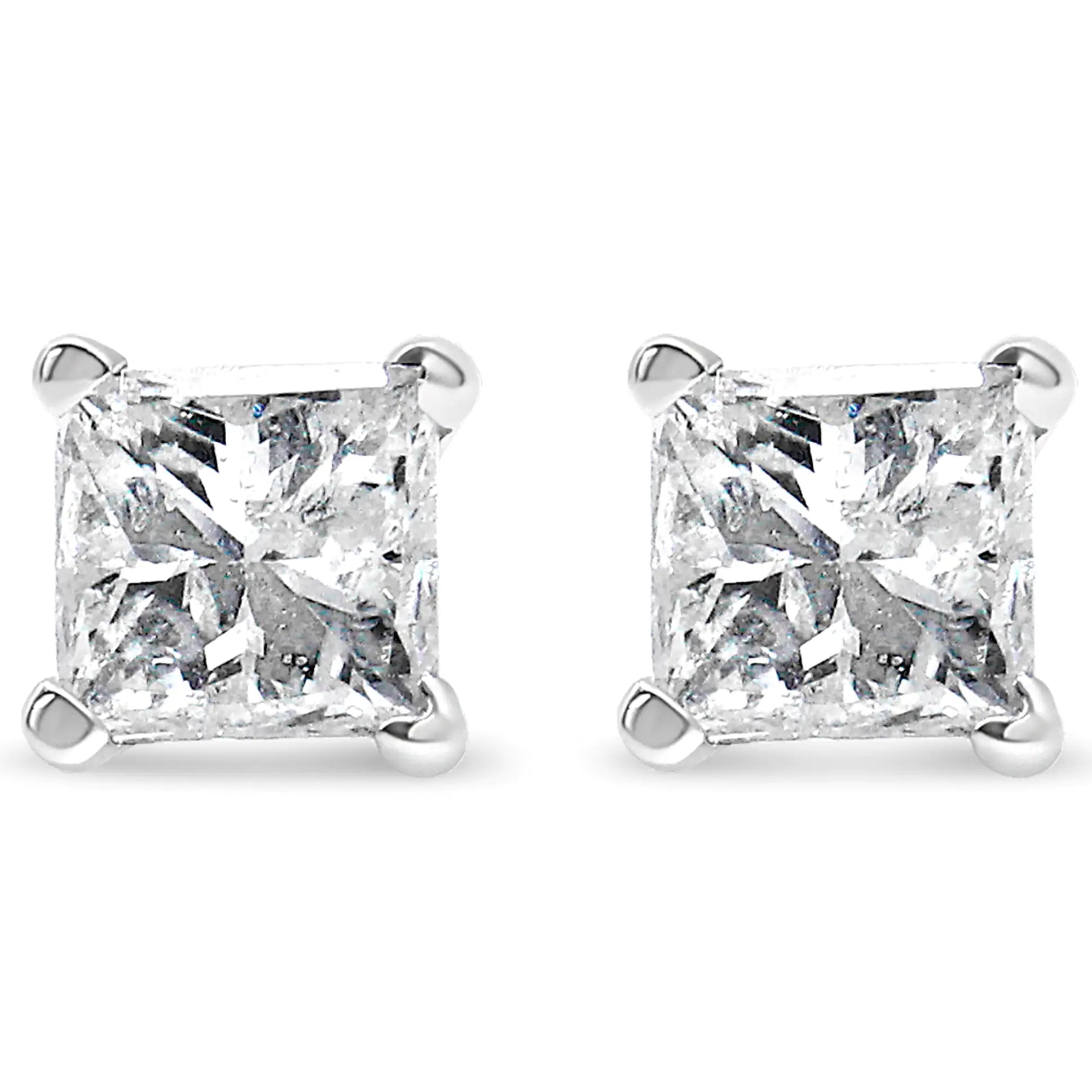 14K White Gold 1/2ct TDW Princess Cut Diamond Solitaire Stud Earrings (G-H, SI2-I1) WEM Support (www.WEM.support)