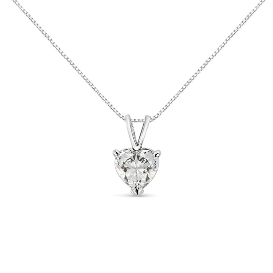 14K White Gold Martini Set 1.00 Cttw Lab Grown Heart Diamond Solitaire 18" Pendant Necklace (F-G Color, VS1-VS2 Clarity) WEM Support (www.WEM.support)