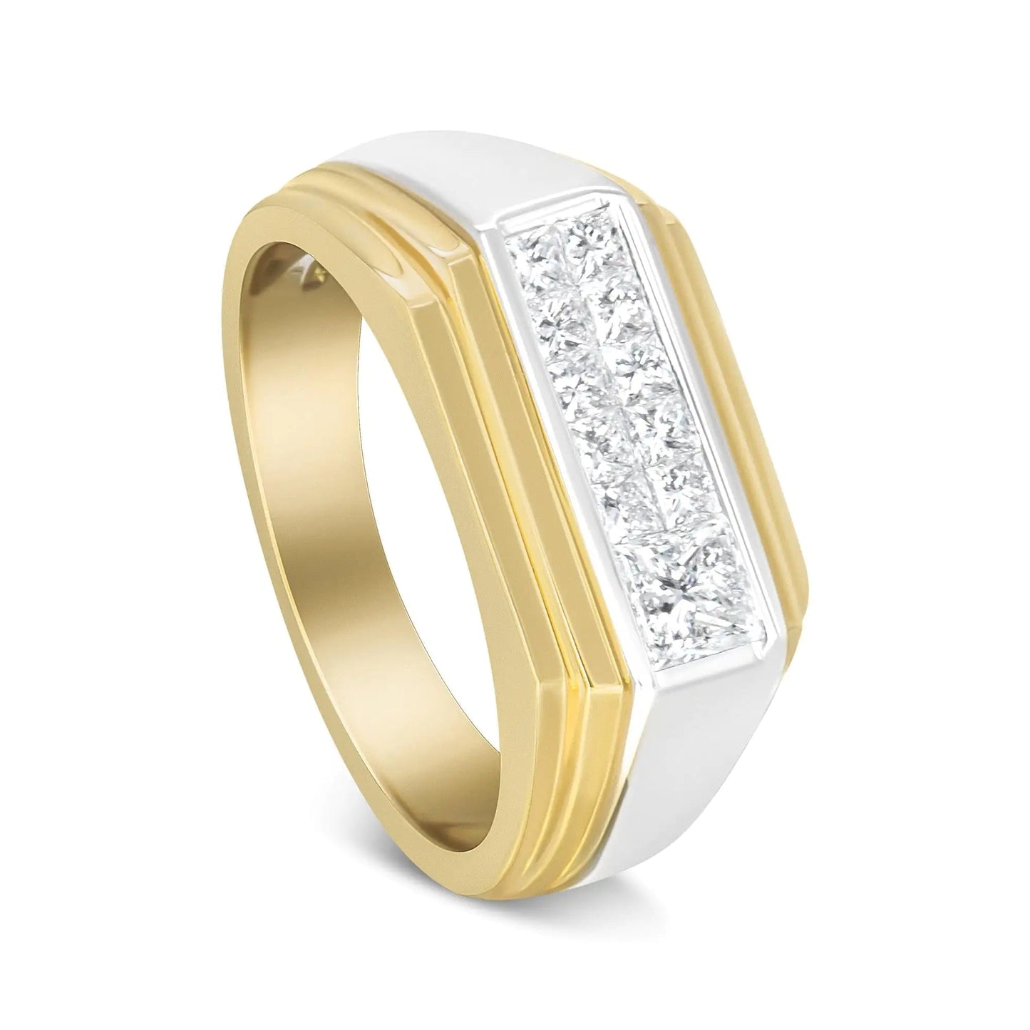 14K Yellow and White Gold 1.00 Cttw Princess-Cut Diamond Modern Gent's Band (G-H Color, SI1-SI2 Clarity) - Size 10 WEM Support (www.WEM.support)