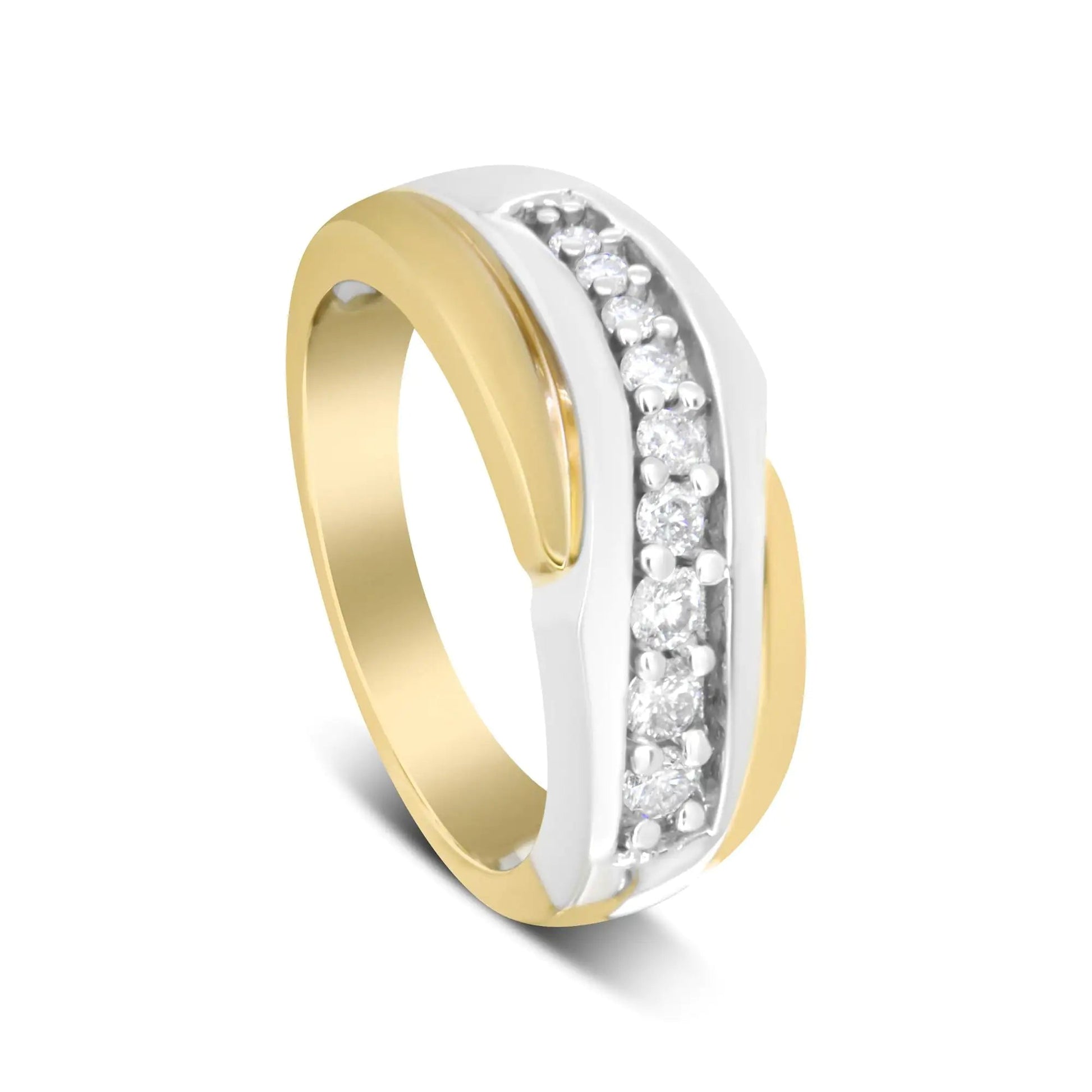 14K Yellow and White Gold 1/2 Cttw Round-Cut Diamond Classic Gent's Band (H-I Color, I1 Clarity) - Size 10 WEM Support (www.WEM.support)