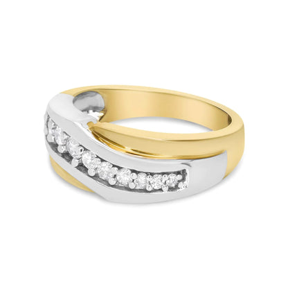 14K Yellow and White Gold 1/2 Cttw Round-Cut Diamond Classic Gent's Band (H-I Color, I1 Clarity) - Size 10 WEM Support (www.WEM.support)
