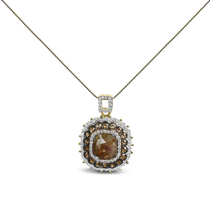 14K Yellow Gold 4 1/5 Cttw Fancy Color Rose Cut Diamond Cushion Shaped Triple Halo 18" Inch Pendant Necklace (Fancy Color, I2-I3 Clarity) WEM Support (www.WEM.support)