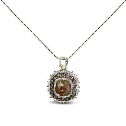 14K Yellow Gold 4 1/5 Cttw Fancy Color Rose Cut Diamond Cushion Shaped Triple Halo 18" Inch Pendant Necklace (Fancy Color, I2-I3 Clarity) WEM Support (www.WEM.support)
