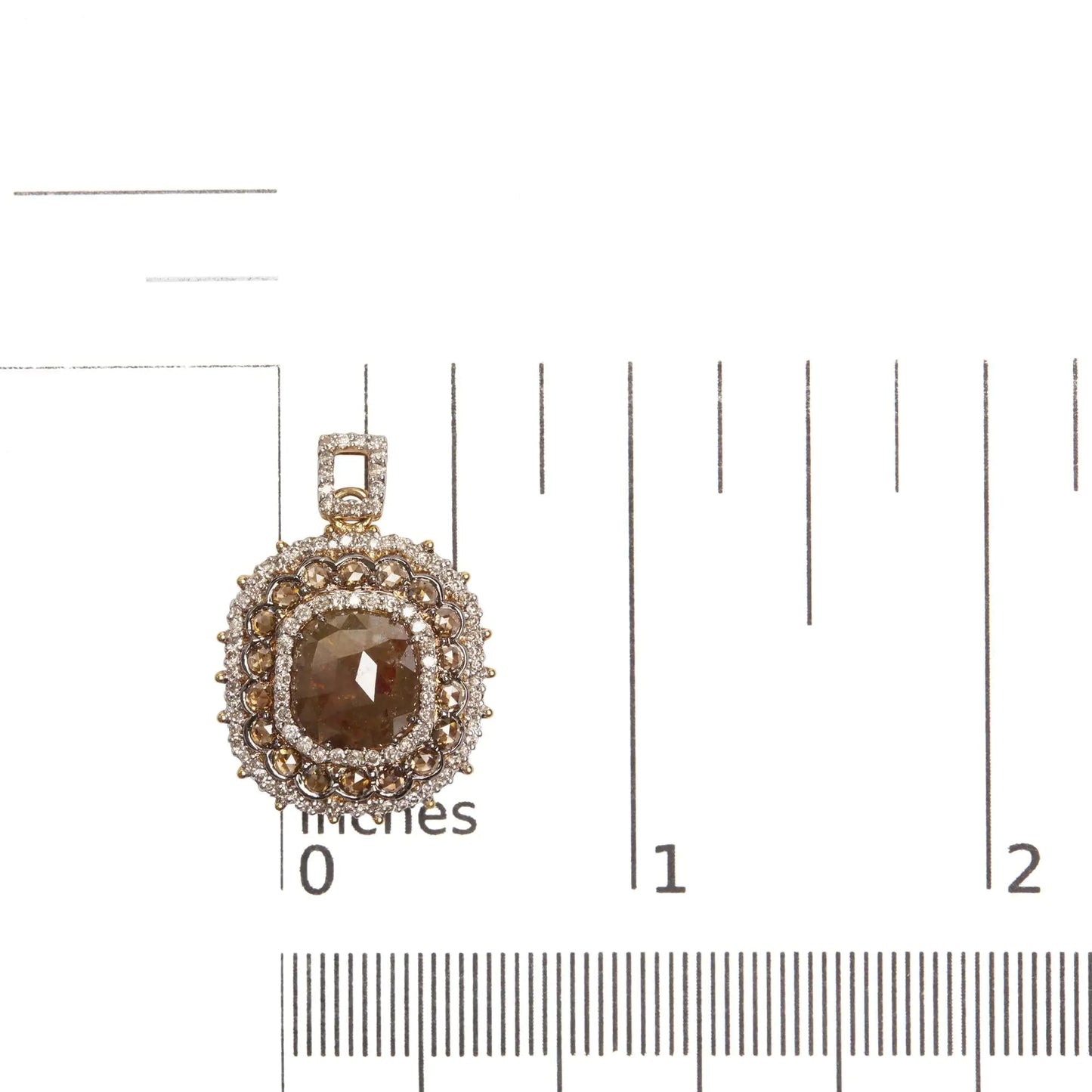 14K Yellow Gold 4 1/5 Cttw Fancy Color Rose Cut Diamond Cushion Shaped Triple Halo 18" Inch Pendant Necklace (Fancy Color, I2-I3 Clarity) WEM Support (www.WEM.support)