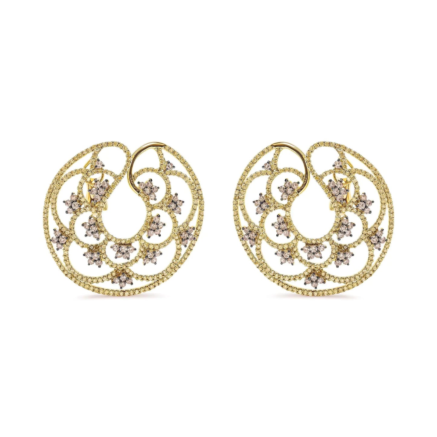 14K Yellow Gold 4 7/8 Cttw Fancy Colored Diamond Sun and Stars Open Hoop Earrings (Fancy Color, I1-I2 Clarity) WEM Support (www.WEM.support)