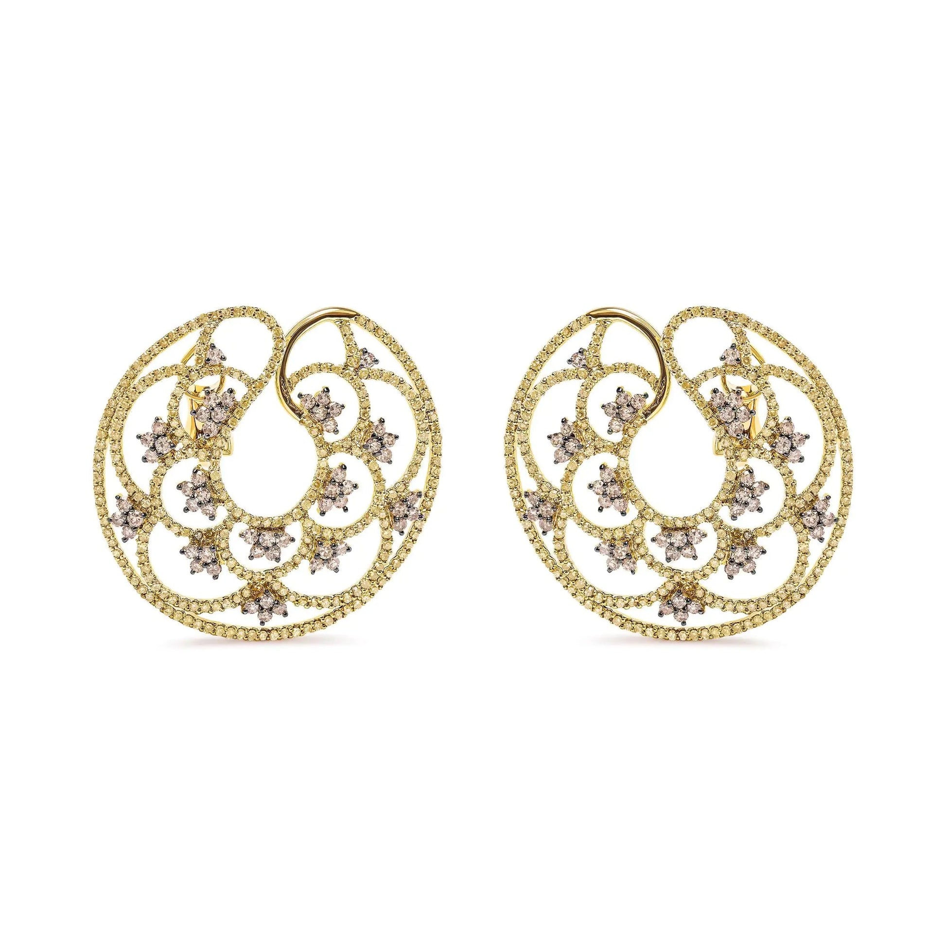 14K Yellow Gold 4 7/8 Cttw Fancy Colored Diamond Sun and Stars Open Hoop Earrings (Fancy Color, I1-I2 Clarity) WEM Support (www.WEM.support)