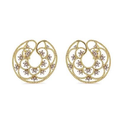 14K Yellow Gold 4 7/8 Cttw Fancy Colored Diamond Sun and Stars Open Hoop Earrings (Fancy Color, I1-I2 Clarity) WEM Support (www.WEM.support)