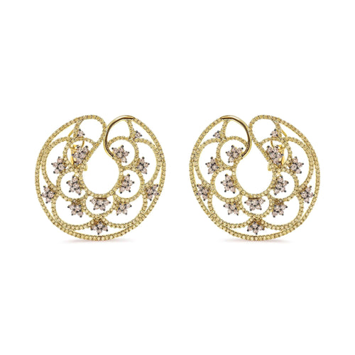 14K Yellow Gold 4 7/8 Cttw Fancy Colored Diamond Sun and Stars Open Hoop Earrings (Fancy Color, I1-I2 Clarity) WEM Support (www.WEM.support)