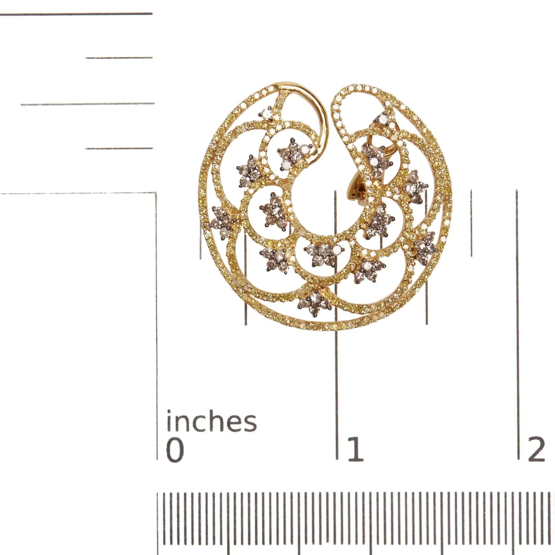 14K Yellow Gold 4 7/8 Cttw Fancy Colored Diamond Sun and Stars Open Hoop Earrings (Fancy Color, I1-I2 Clarity) WEM Support (www.WEM.support)