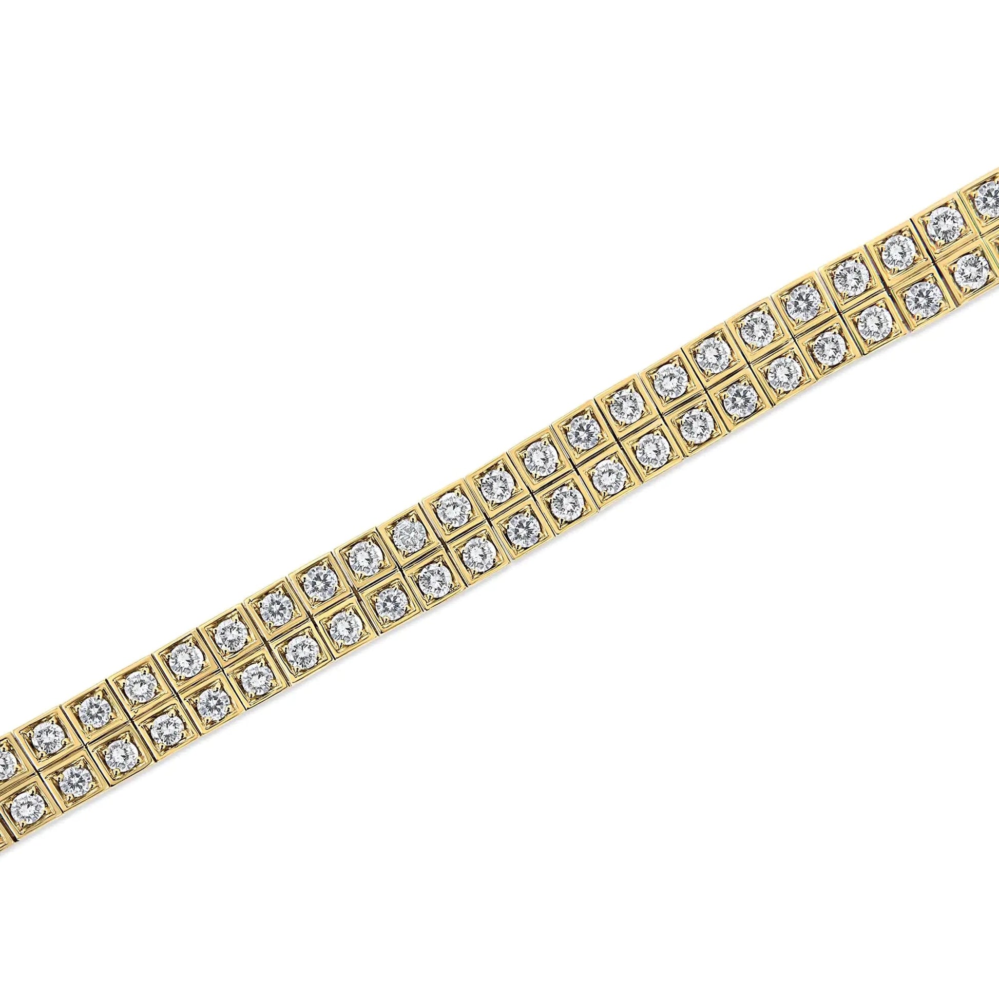 14K Yellow Gold 8.00 Cttw Prong Set Round-Cut Diamond Art Deco Style Two Row Square Frame Link Tennis Bracelet (J-K Color, I1-I2 Clarity) - Size 7.25" WEM Support (www.WEM.support)