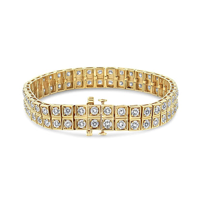 14K Yellow Gold 8.00 Cttw Prong Set Round-Cut Diamond Art Deco Style Two Row Square Frame Link Tennis Bracelet (J-K Color, I1-I2 Clarity) - Size 7.25" WEM Support (www.WEM.support)