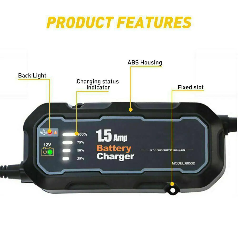 1500mAh Automatic Smart Battery Charger 12V Portable Car Auto Trickle Maintainer WEM Support (www.WEM.support)
