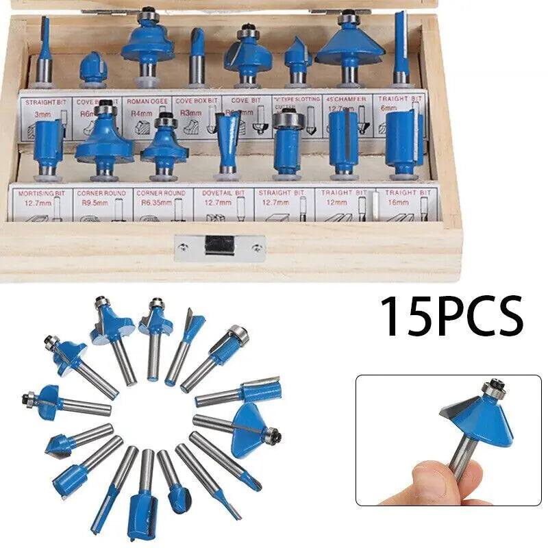 15Pcs Carbon Milling Cutter Router Bit Set Tungsten Carbide Router 1/4" Shank US WEM Support (www.WEM.support)