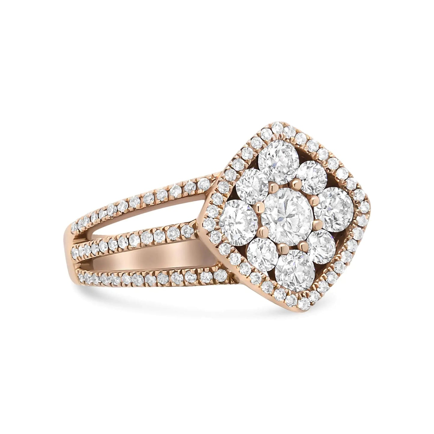 18K Rose Gold 1 1/4 Cttw Diamond Halo Cluster Split Shank Ring Band (F-G Color, VS1-VS2 Clarity) WEM Support (www.WEM.support)